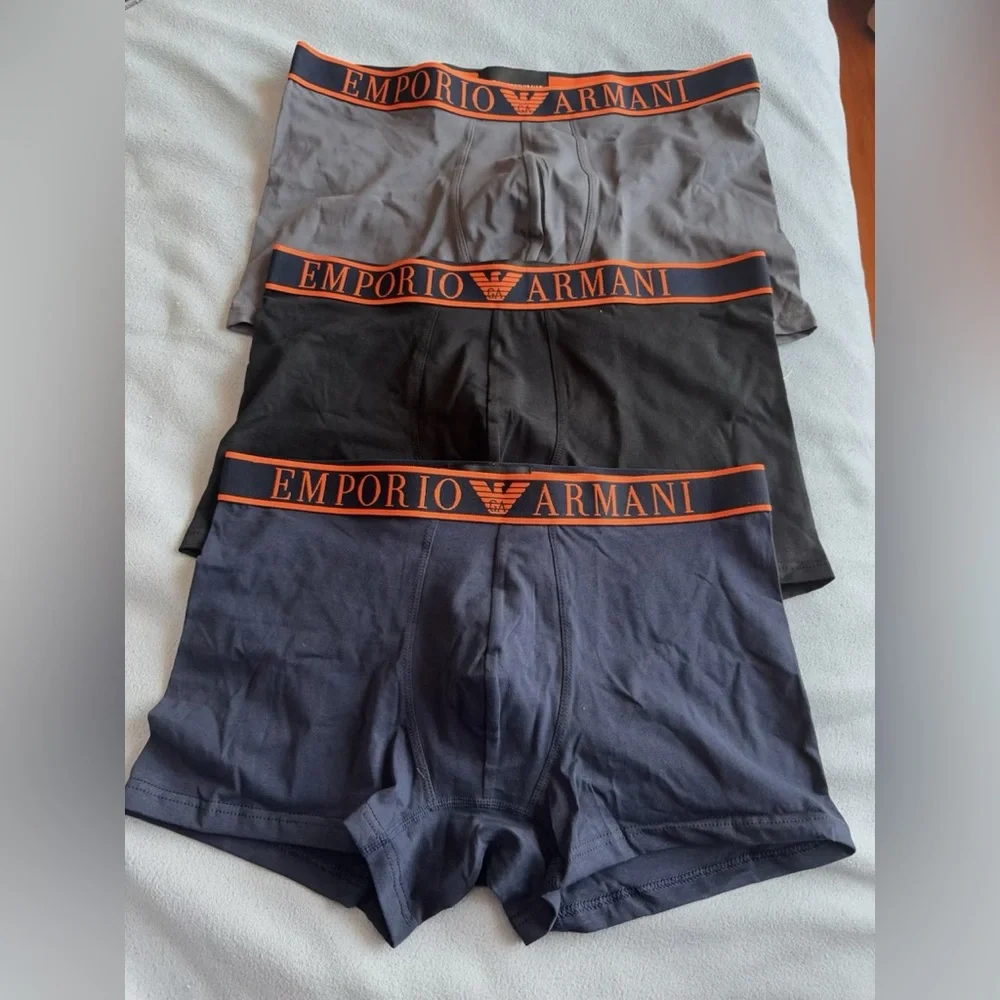 Emporio Armani Mens 3 Pack Boxer Trunks  M Black‎ /grey/navy cotton  Shorts